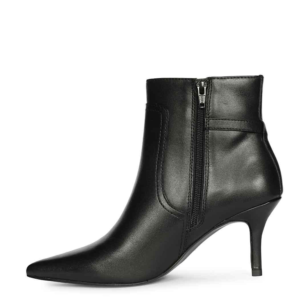 Saint Regina Golden Buckle Black Leather Ankle Boots