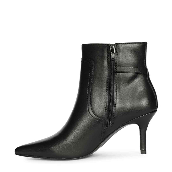 Saint Regina Golden Buckle Black Leather Ankle Boots
