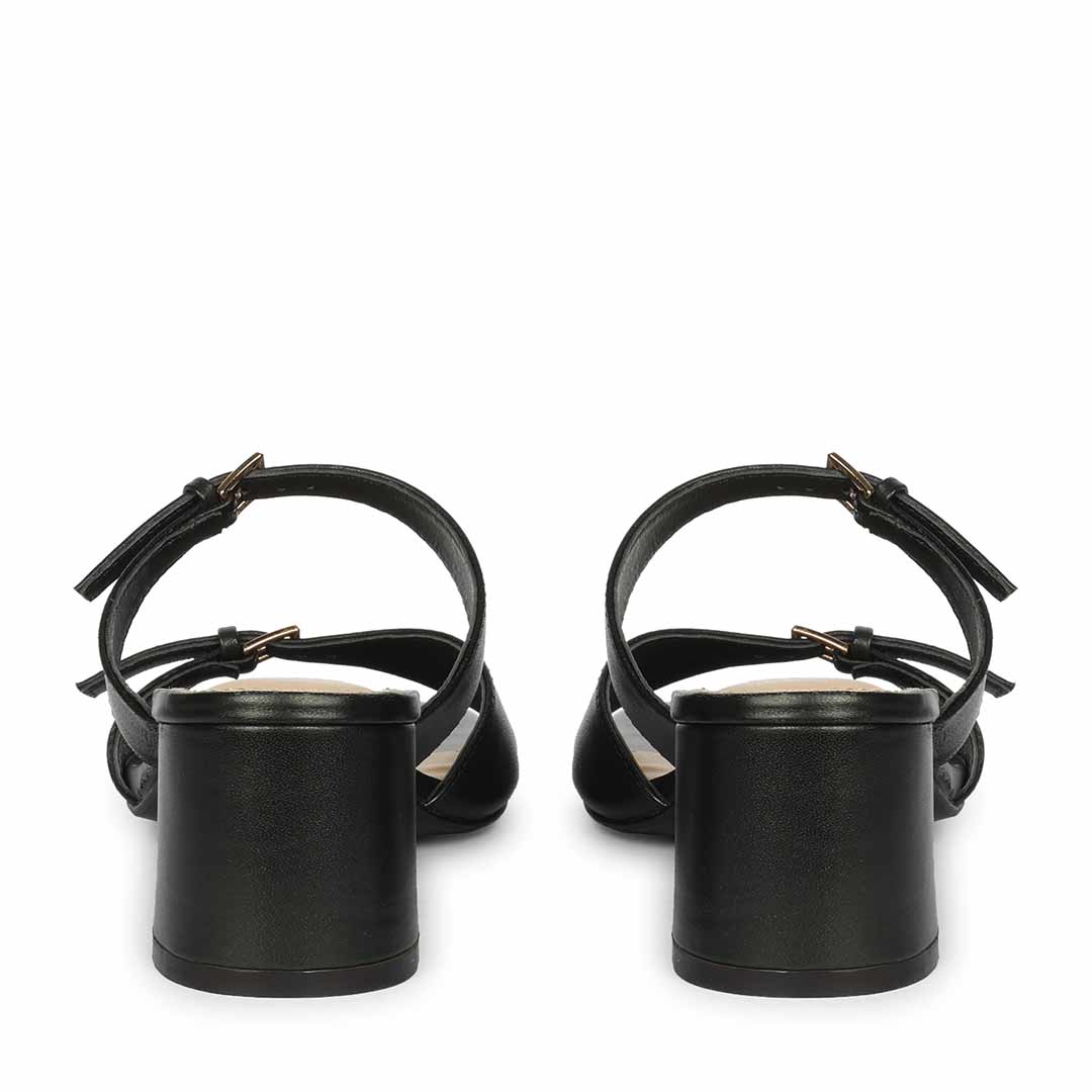 Saint Ellery Buckle Black Leather Block Heel Sandals