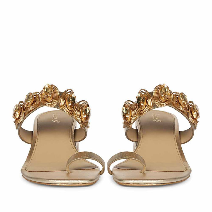 Saint Noreen Gold Embellished Leather Block Heels