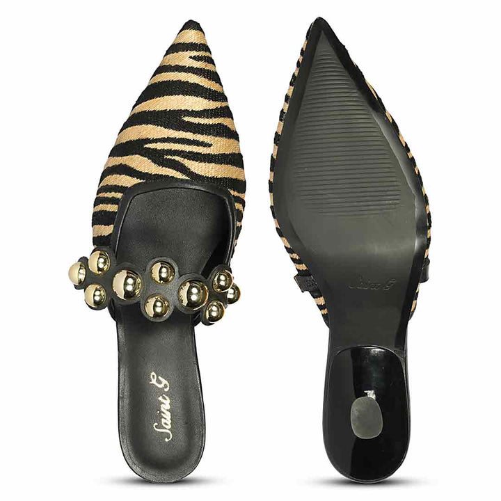 Saint Xenia Zebra Studded Black Leather Pointed Heels