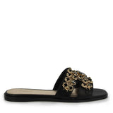 Saint Eileen Embroidered Stone Black Leather Slides