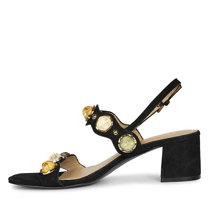 Saint Solira Multi-Stone Black Suede Leather Block Heels