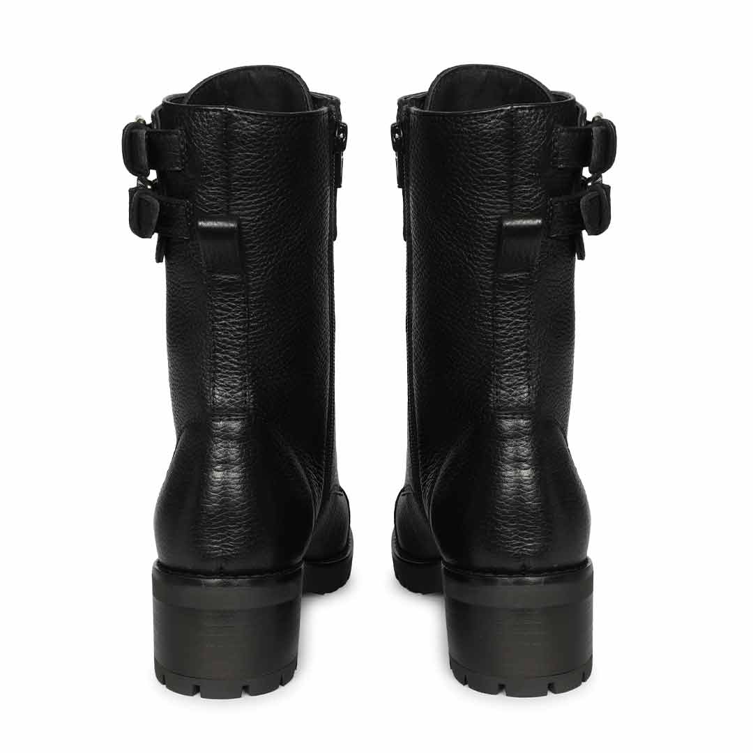 Saint Alba Black Crinkle Patent Leather Lace Up High Ankle Boots