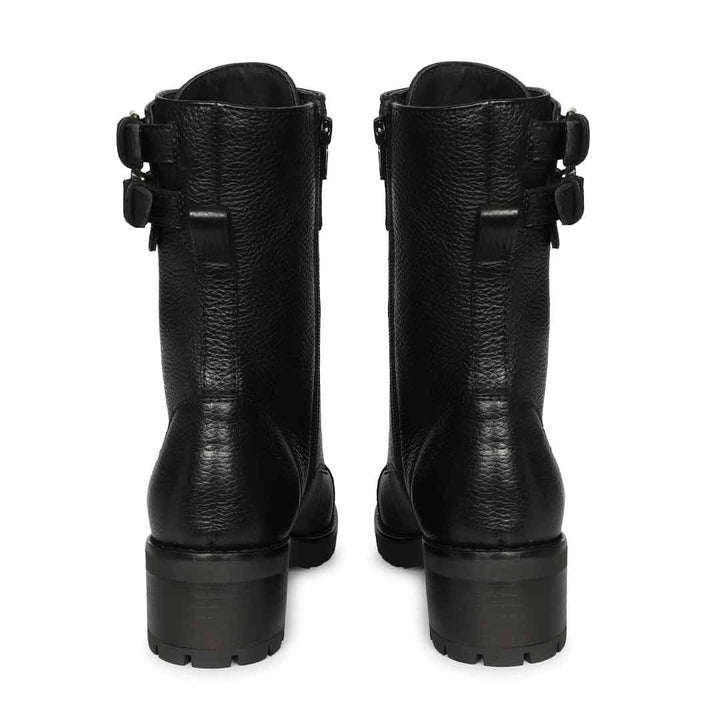 Saint Alba Black Crinkle Patent Leather Lace Up High Ankle Boots