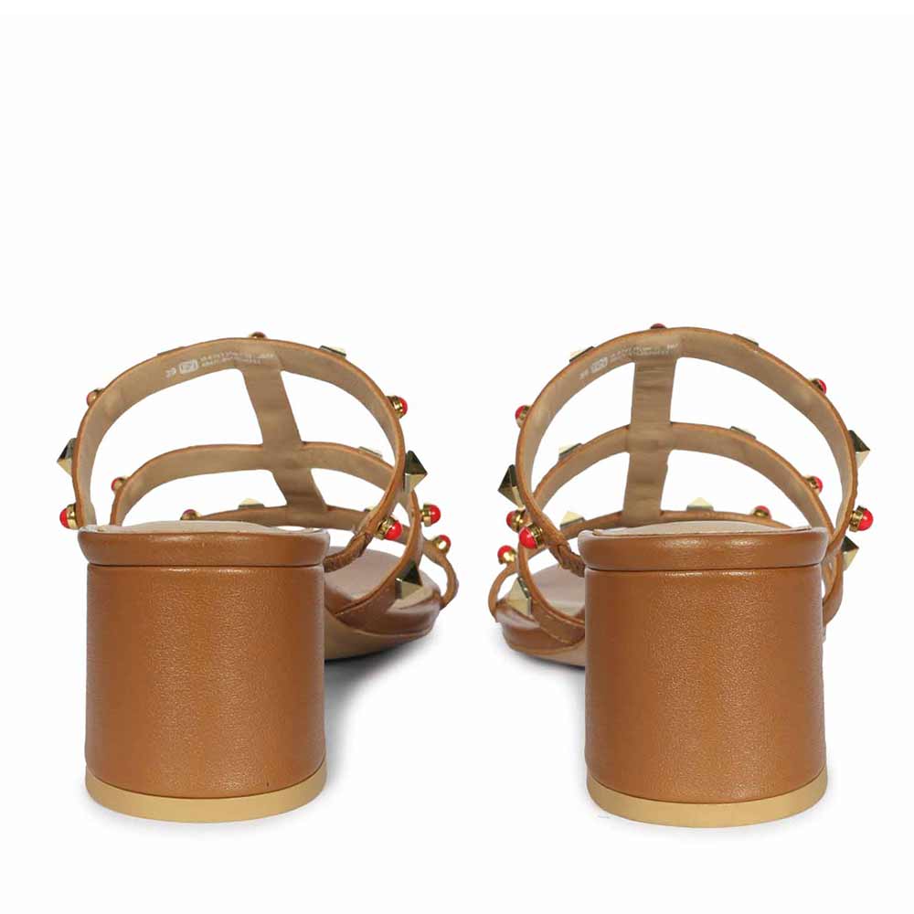 Saint Cressie Studded Tan Leather Block Heels