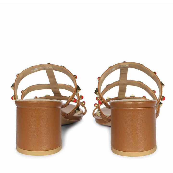 Saint Cressie Studded Tan Leather Block Heels