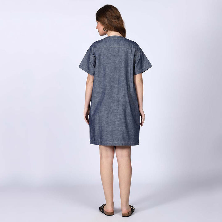 Saint Clara Grey Cotton Chambray Short Dress