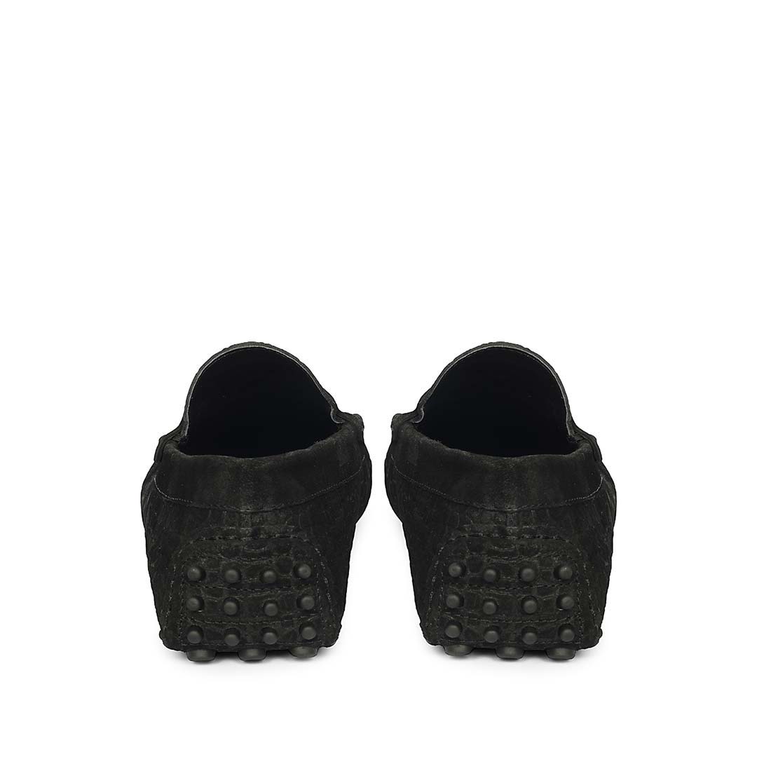 Saint Tobias Croco-Embossed Black Leather Saddle Loafers