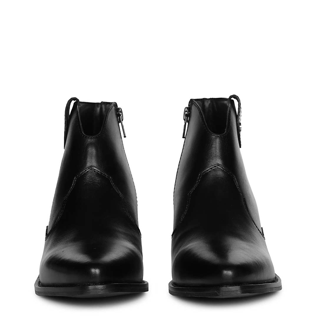 Saint Davina Black Leather Western Ankle Boots