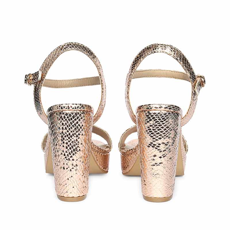 Saint Merrily Gold Snake Embossed Block Heels