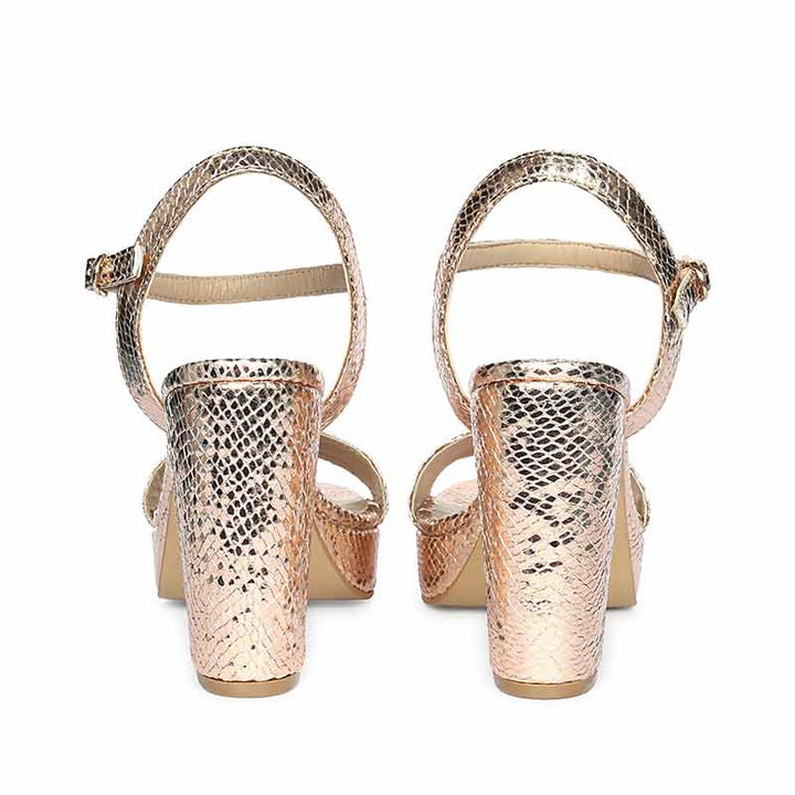 Saint Merrily Gold Snake Embossed Block Heels