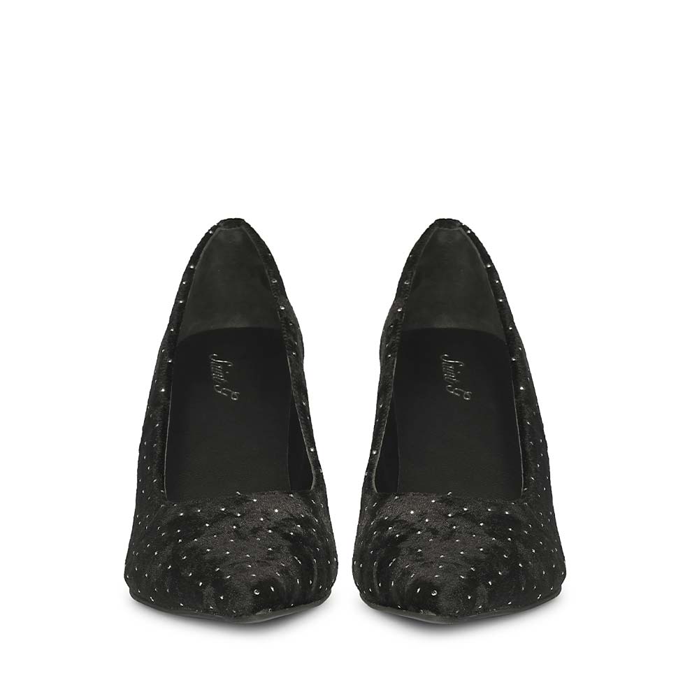 Saint Eleonore Black Velvet Strass block Heel Pumps
