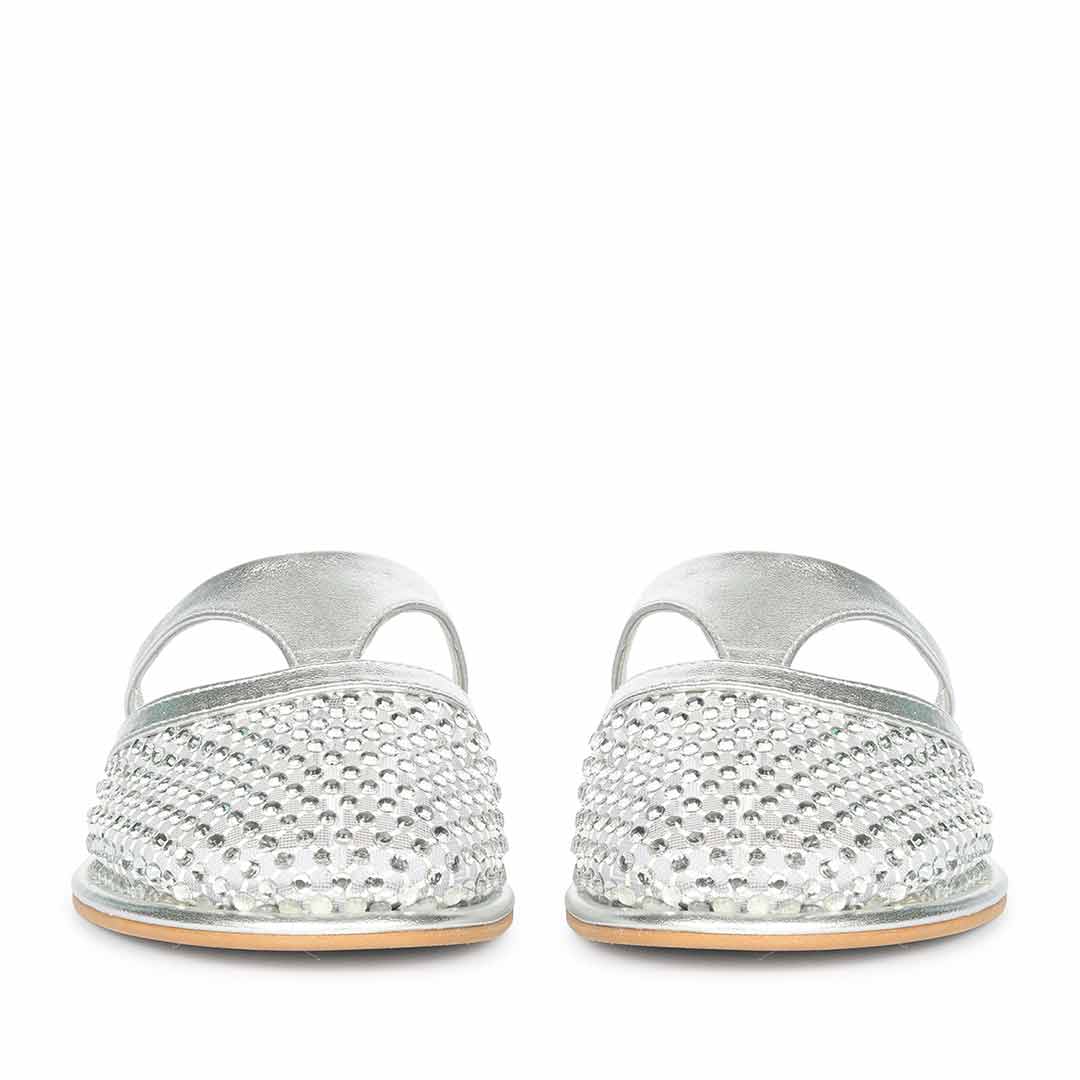 Saint Nerissa Crystal Mesh Silver Leather Mule Flats