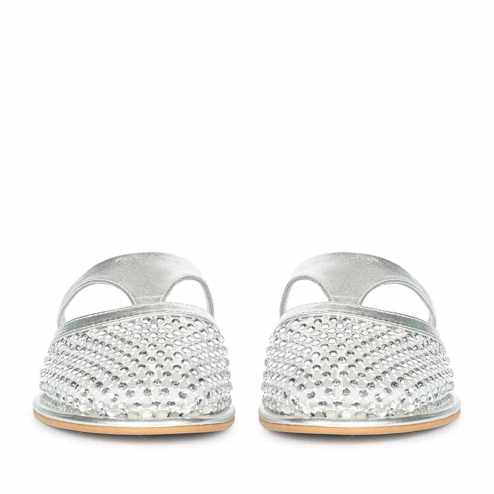 Saint Nerissa Crystal Mesh Silver Leather Mule Flats