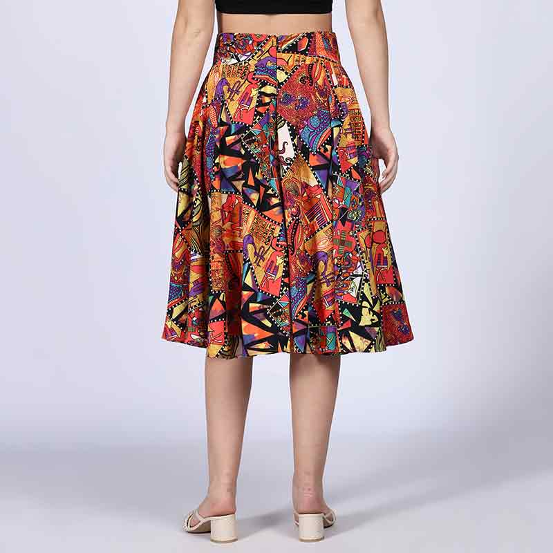 Saint Sophia Multi Cotton Printed Pleated Skirt
