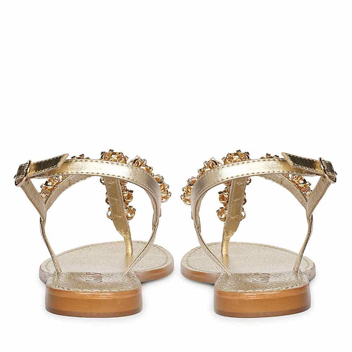 Saint Freesia Crystal Flower Gold Leather Sandals