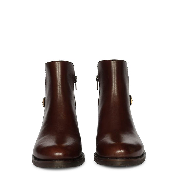 Saint Mikayla Buckle Strap Brown Leather Ankle Boots