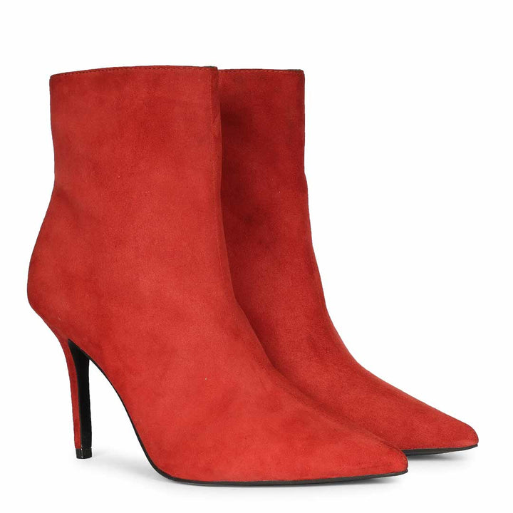 Saint Romola Red Suede Leather Stiletto Ankle Boots