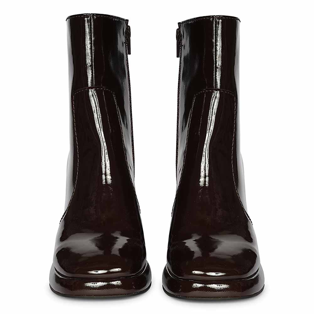 Saint Cordelia Brown Crinkle Patent High Ankle Boots