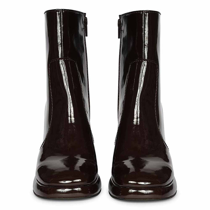 Saint Cordelia Brown Crinkle Patent High Ankle Boots