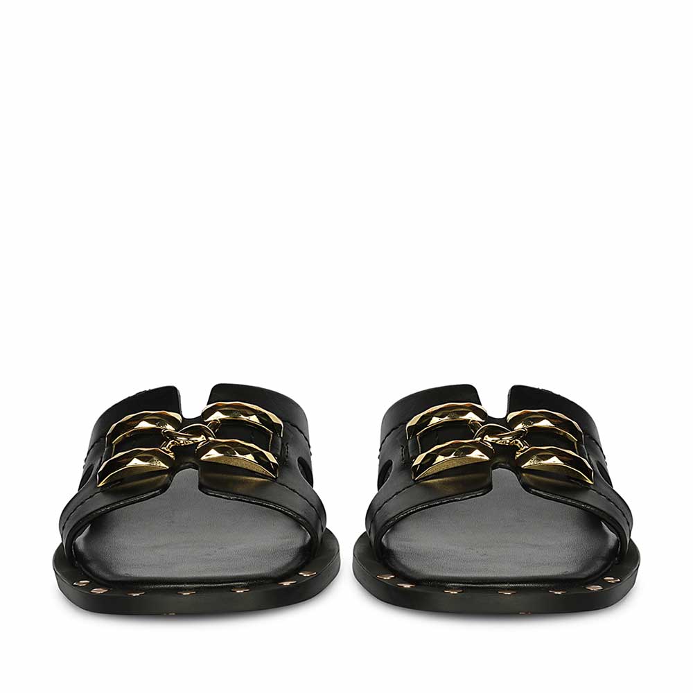 Saint Alaina Black Leather Slides
