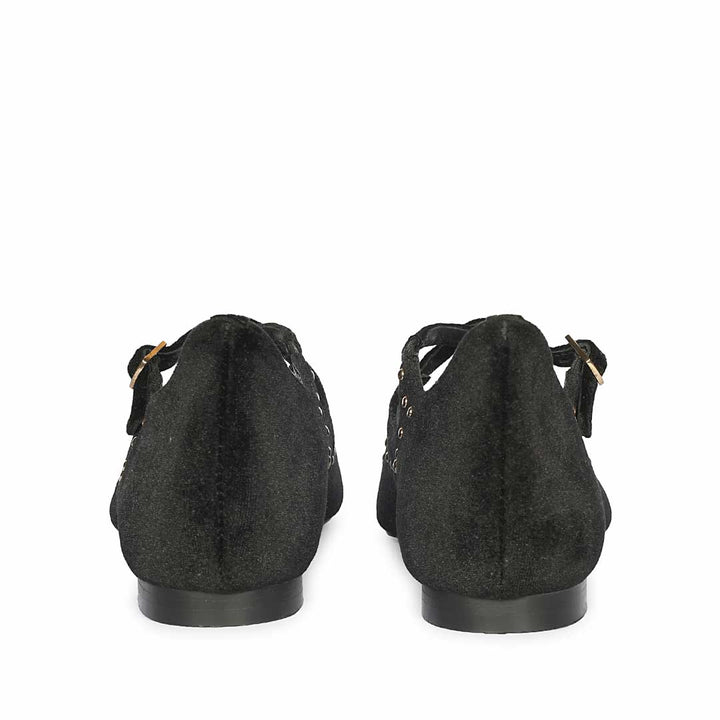 Saint Nivea Golden Studs Black Velvet Ballet Flats