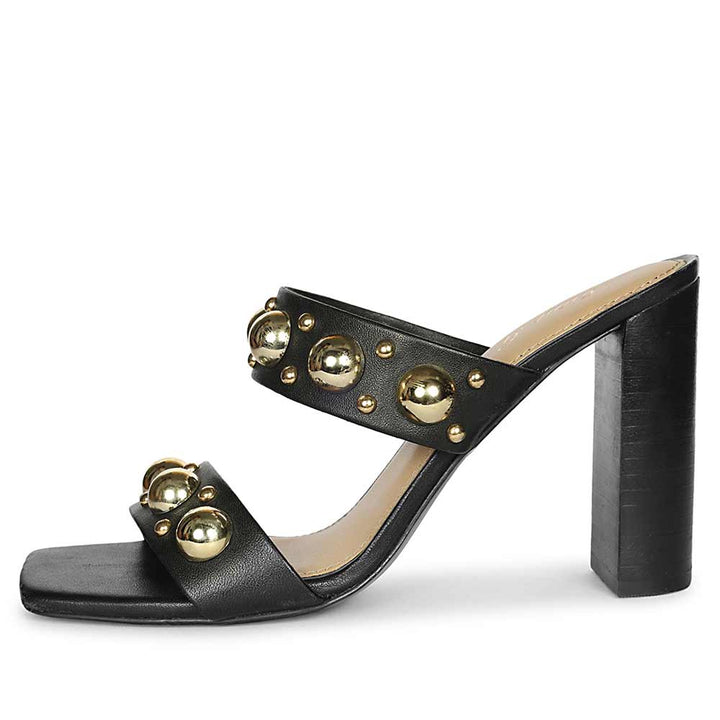 Saint Maelle Embellished Black Leather High Heels
