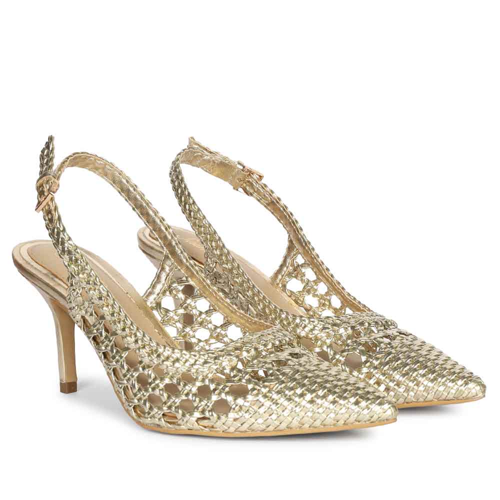 Saint Tamia Platin Hand Woven Leather Pumps