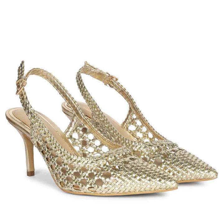 Saint Tamia Platin Hand Woven Leather Pumps