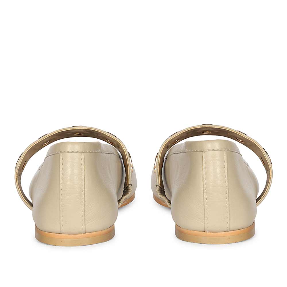 Saint Olwen Flower Eyelets Beige Leather Ballet Flats