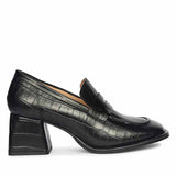 Saint Viviana Croc Embossed Black Leather Moccasins