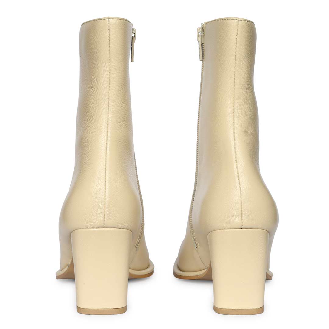 Saint Azalea Beige Leather Mid-Heel Ankle Boots