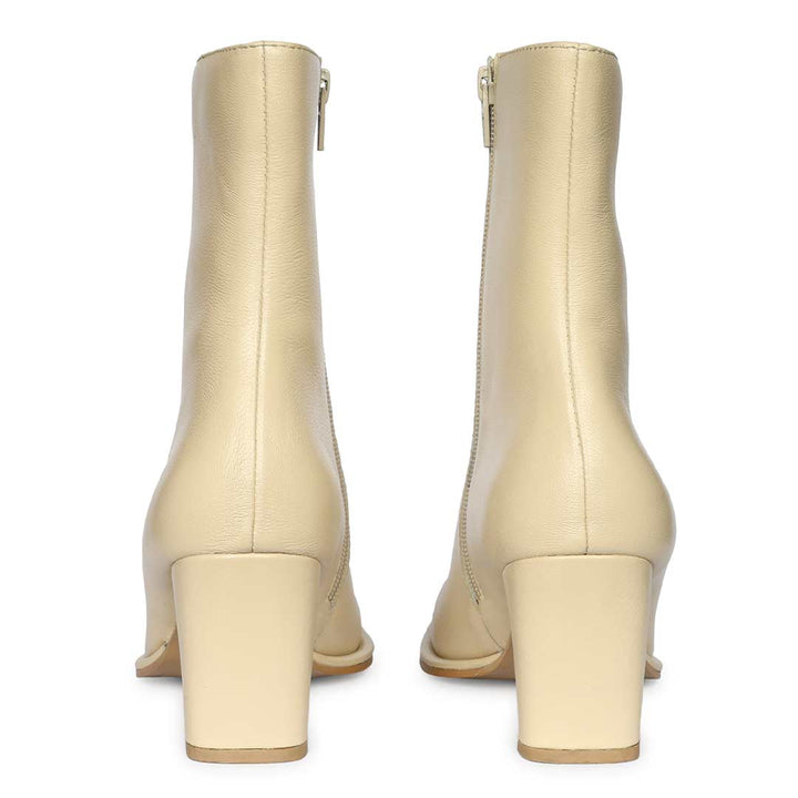 Saint Azalea Beige Leather Mid-Heel Ankle Boots