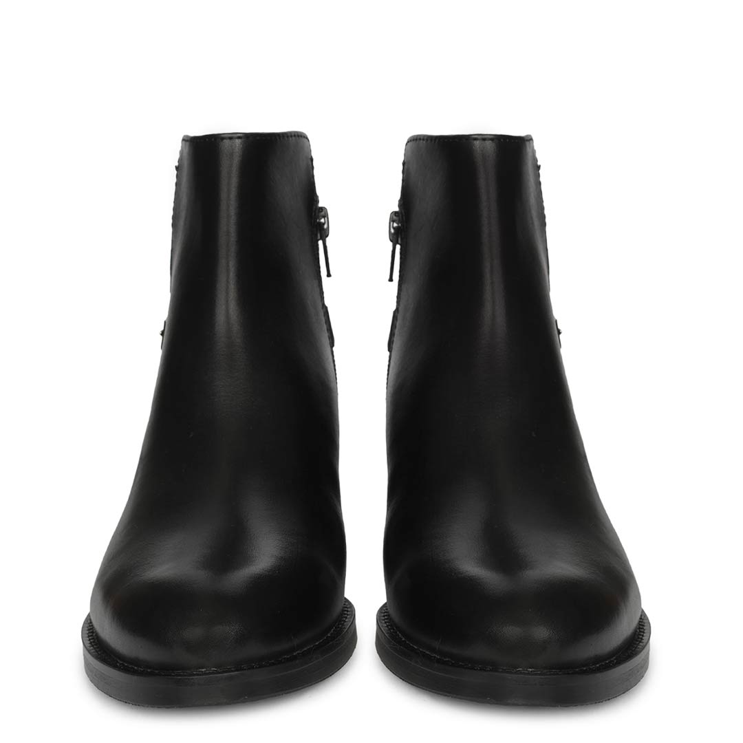 Saint Mikayla Buckle Strap Black Leather Ankle Boots
