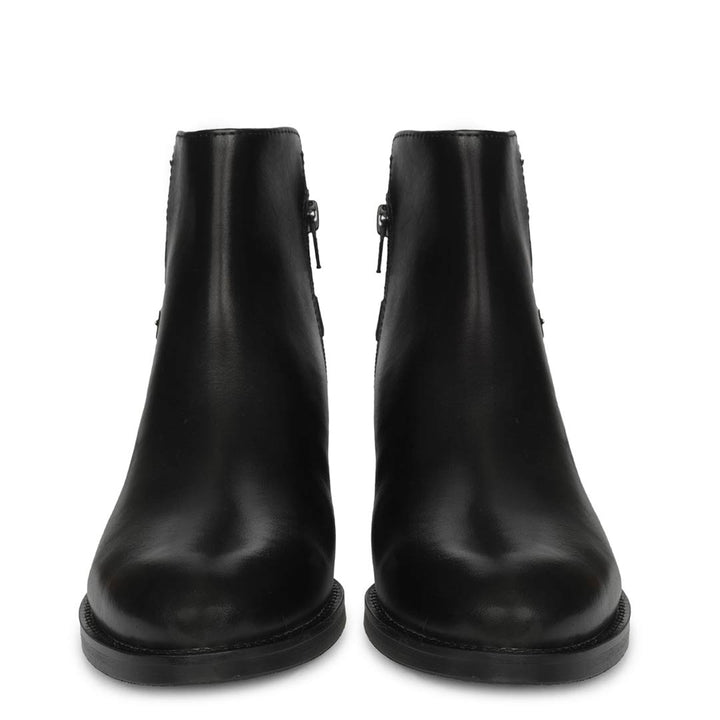 Saint Mikayla Buckle Strap Black Leather Ankle Boots