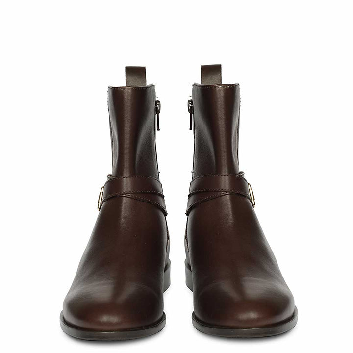 Saint Zola Brown Leather Buckle Ankle Boots