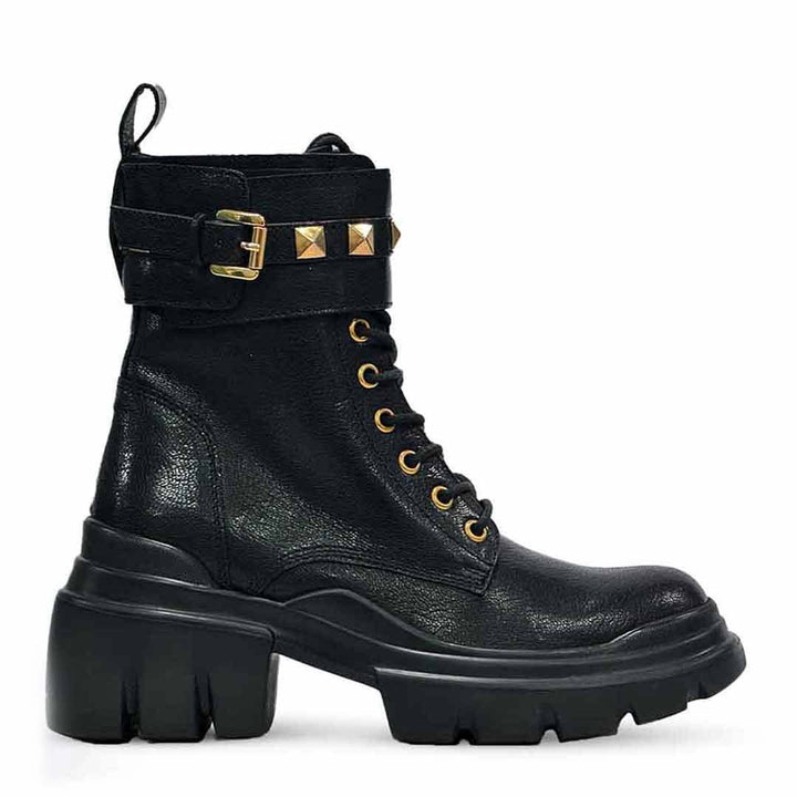 Saint Stella Black Leather Lace Up High Ankle Boots