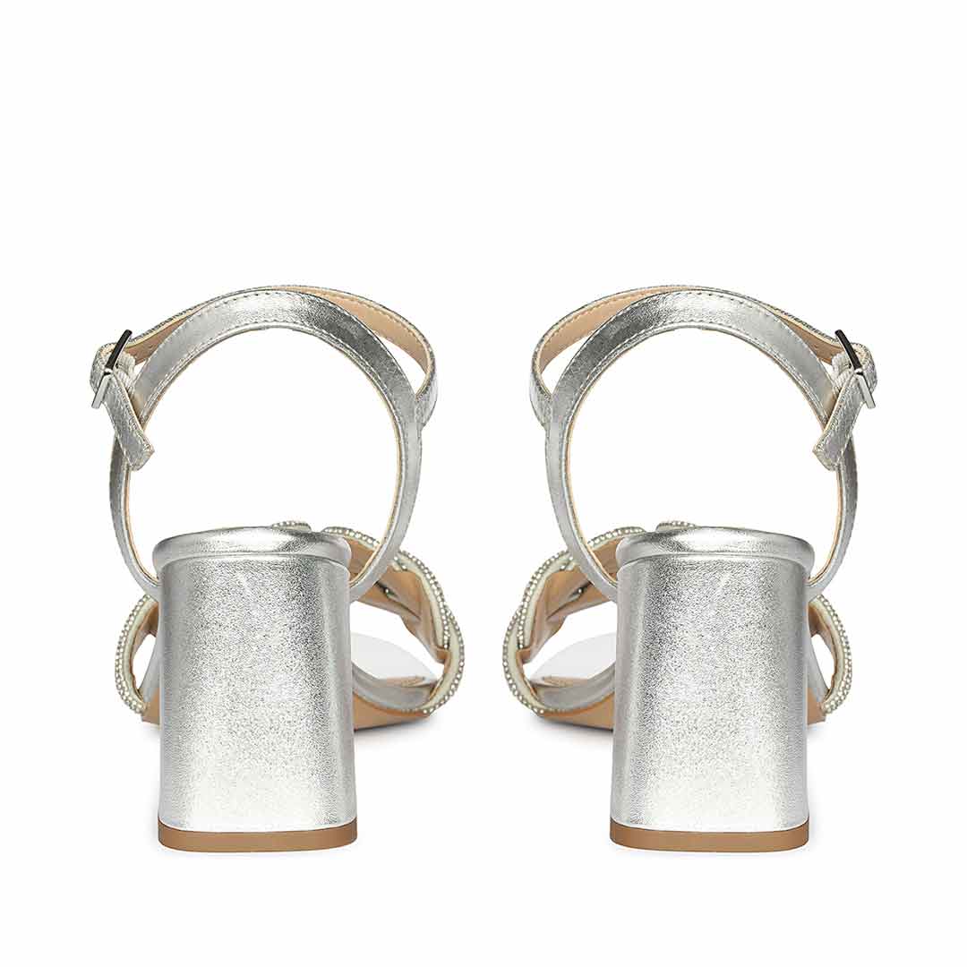 Saint Celeste Knot Embellished Silver Metallic Leather Heels