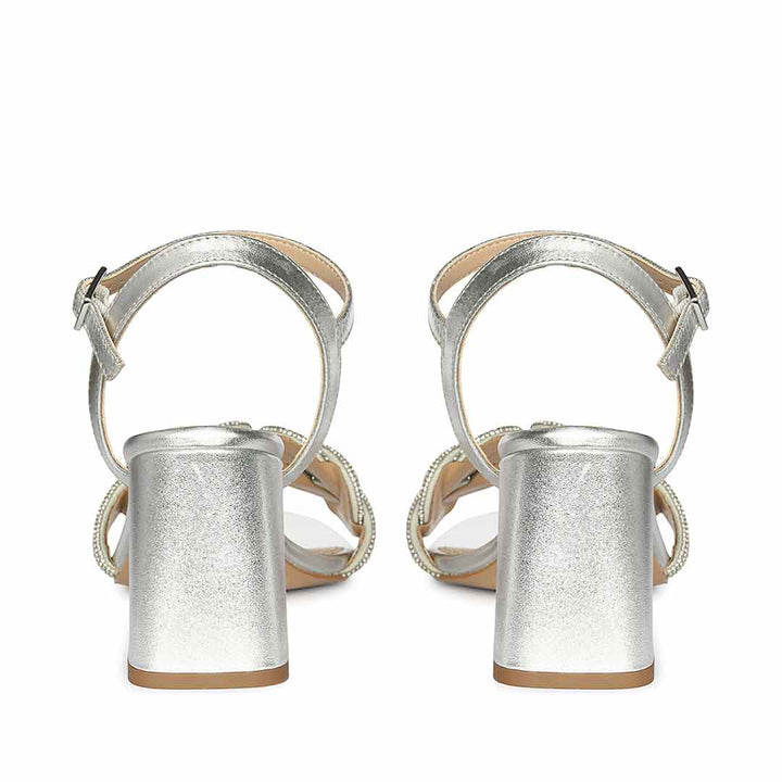 Saint Celeste Knot Embellished Silver Metallic Leather Heels