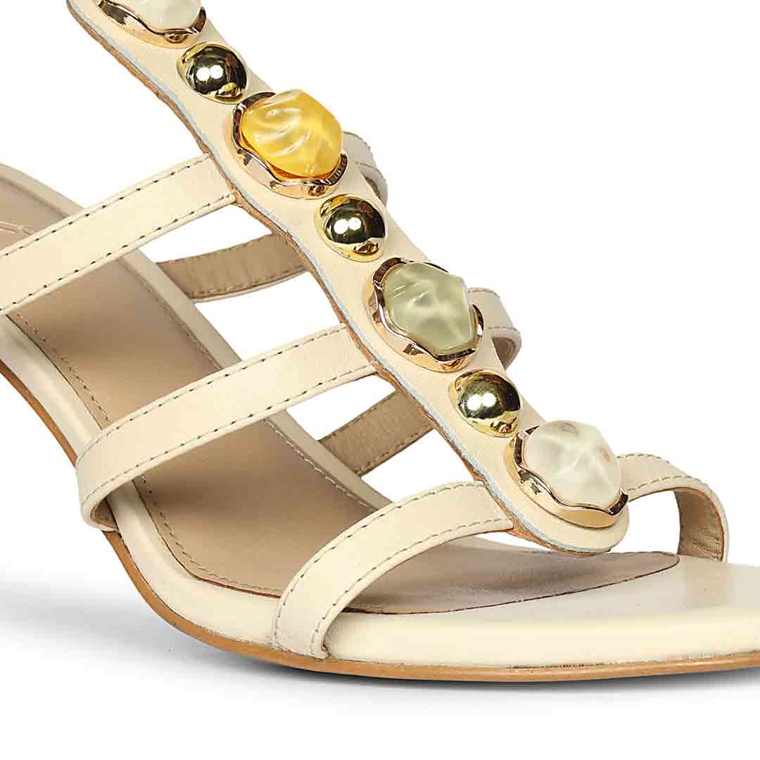 Saint Xiomara Gem T-Strap Off White Leather Stilettos