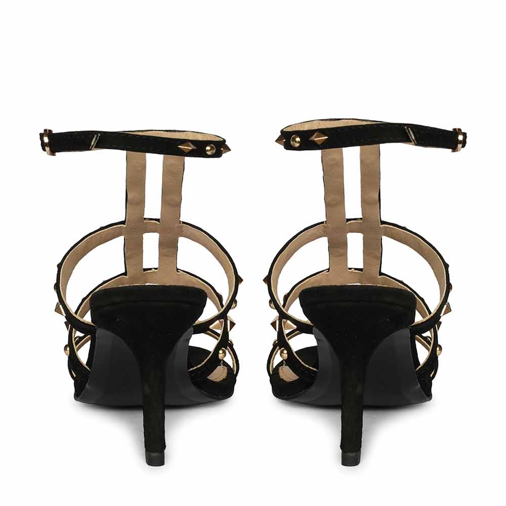 Saint Quenel Metallic Black Leather Studded Stilettos