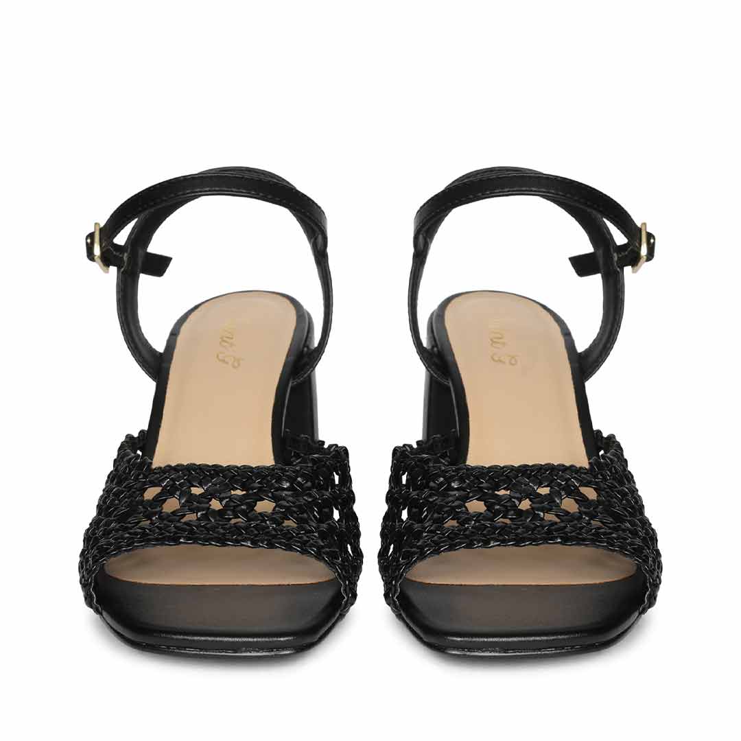 Saint Felicia Black Woven Metallic Leather Block Heels