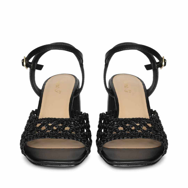 Saint Felicia Black Woven Metallic Leather Block Heels
