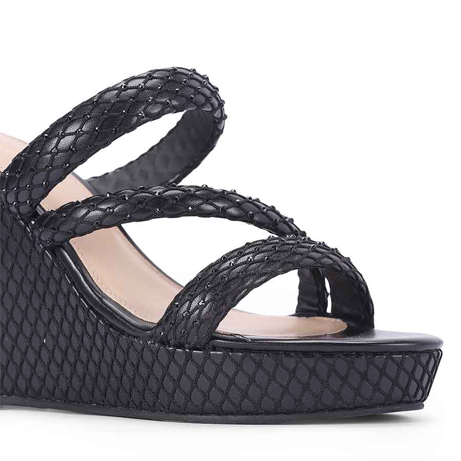 Saint Roxie Strass Cord Black Wedges