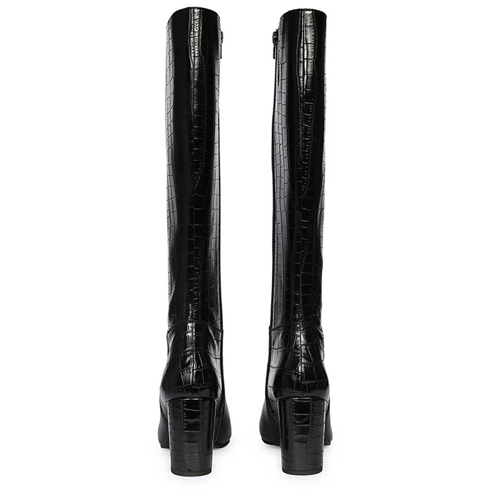 Saint Sadie Black Croc-Embossed Leather Knee High Boots