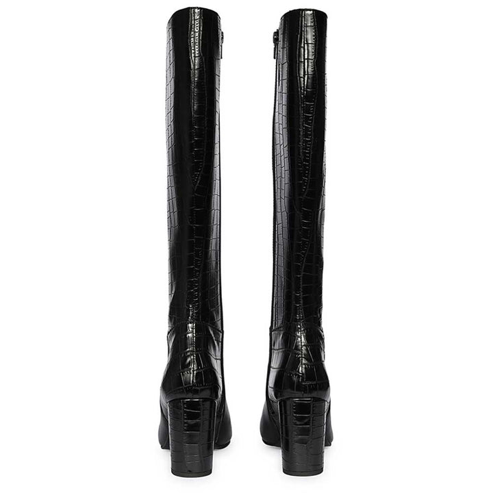 Saint Sadie Black Croc-Embossed Leather Knee High Boots