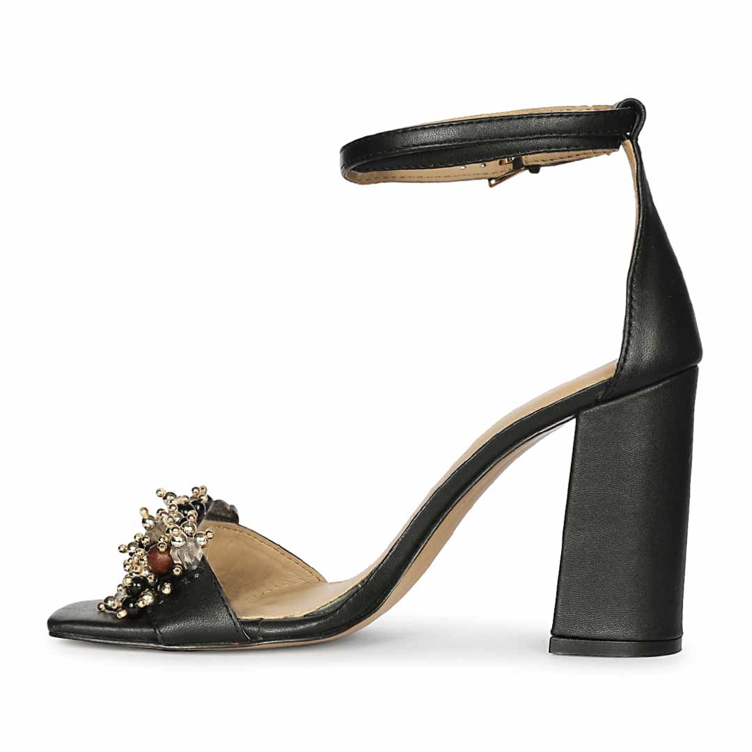 Saint Raquel Jewel Black Leather Block Heels