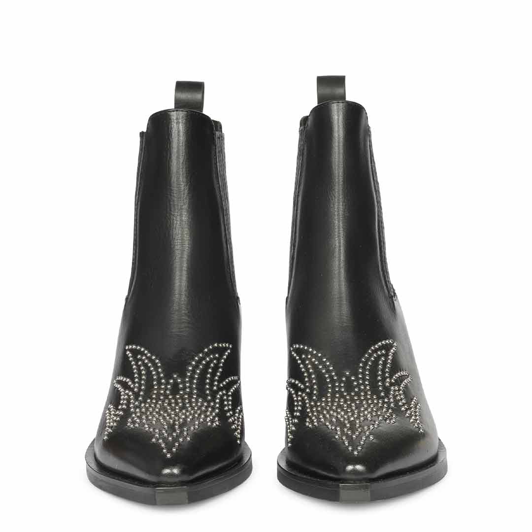 Saint Brielle Studded Black Leather High Ankle Boots
