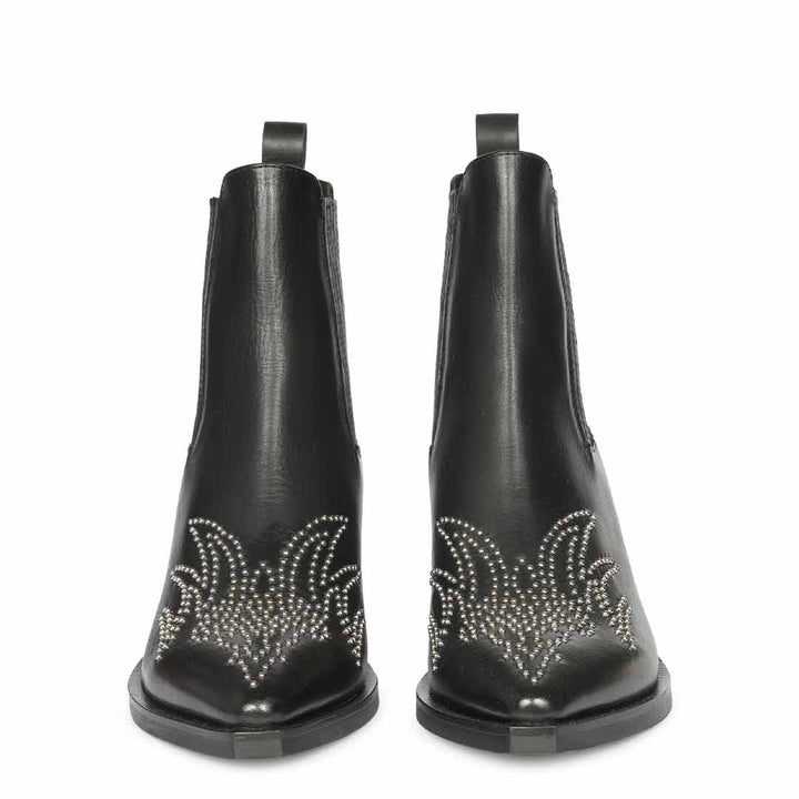 Saint Brielle Studded Black Leather High Ankle Boots